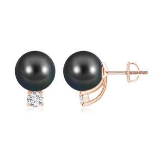 9mm AA Solitaire Tahitian Pearl Studs with Diamond in Rose Gold
