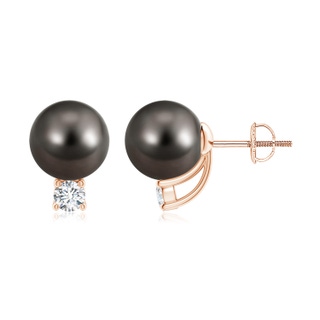 9mm AAA Solitaire Tahitian Pearl Studs with Diamond in Rose Gold