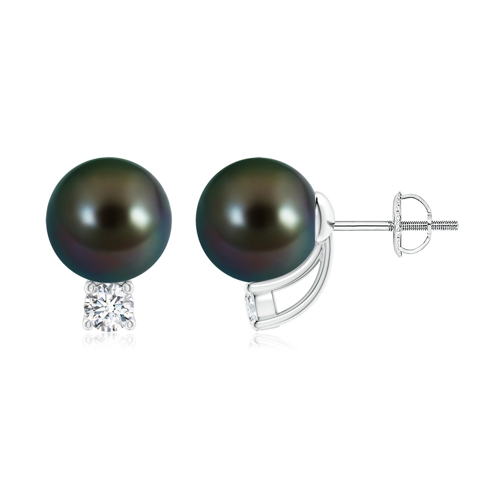 9mm AAAA Solitaire Tahitian Pearl Studs with Diamond in White Gold