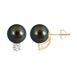 Solitaire Studs Yellow Gold Tahitian Pearl Earrings