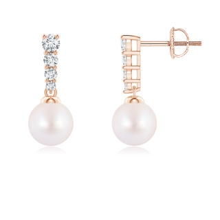 6mm AA Akoya Pearl Earrings with Graduated Diamonds in Rose Gold