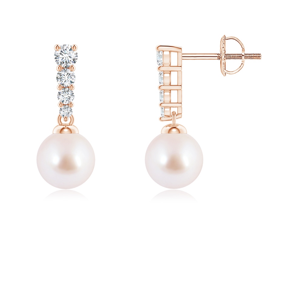 6mm AAA Akoya Pearl Earrings with Graduated Diamonds in Rose Gold 