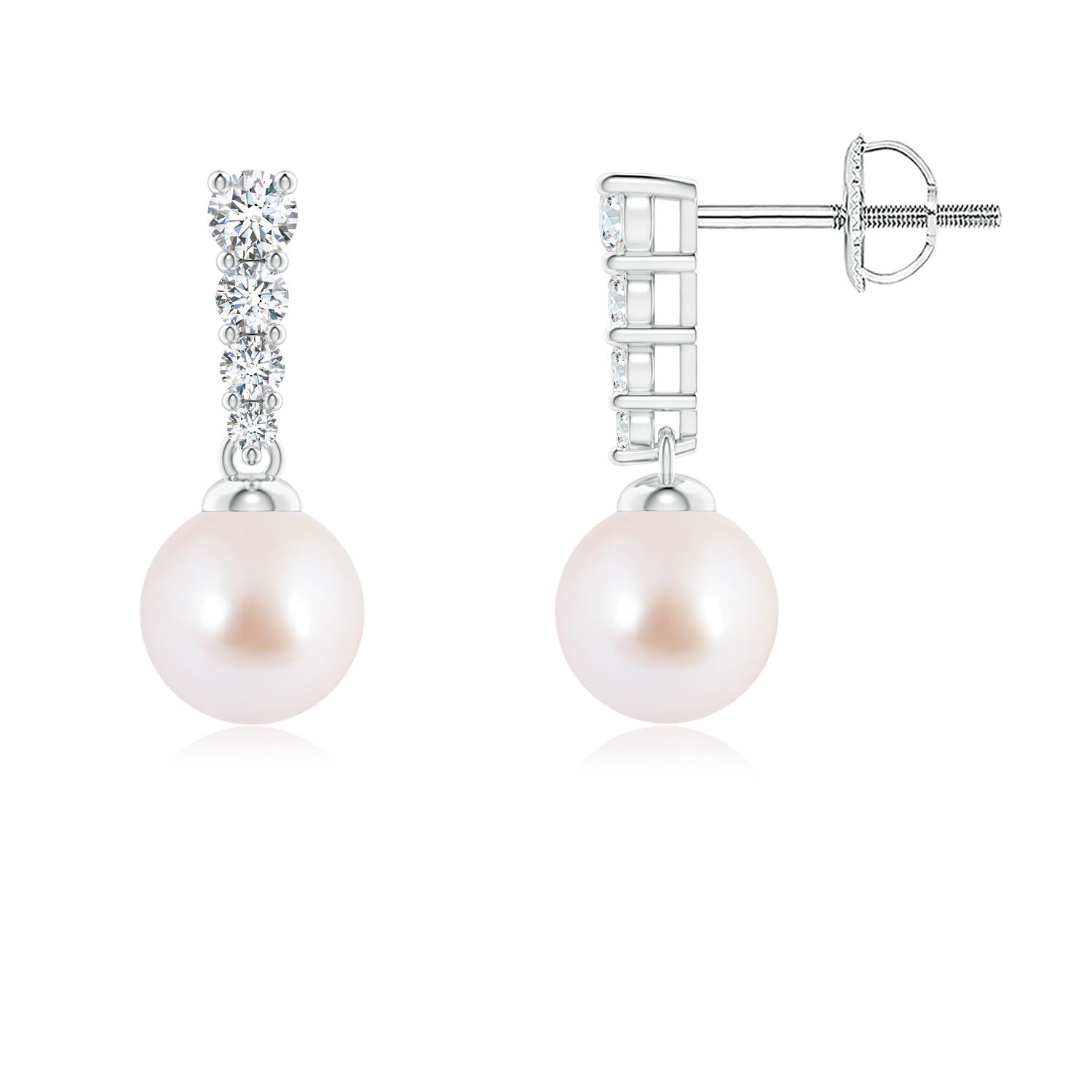 6mm AAA Akoya Pearl Earrings with Graduated Diamonds in White Gold
