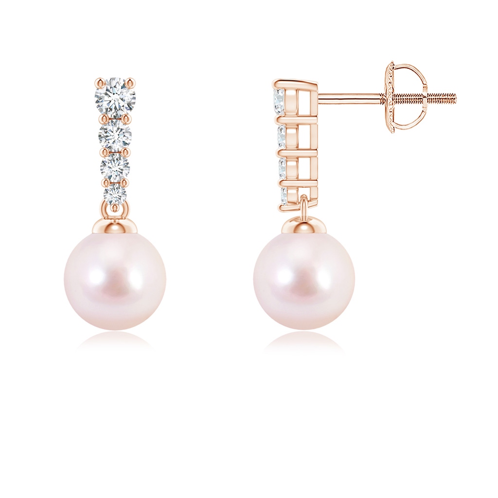 6mm AAAA Akoya Pearl Earrings with Graduated Diamonds in Rose Gold 