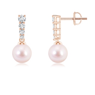 6mm AAAA Akoya Pearl Earrings with Graduated Diamonds in Rose Gold