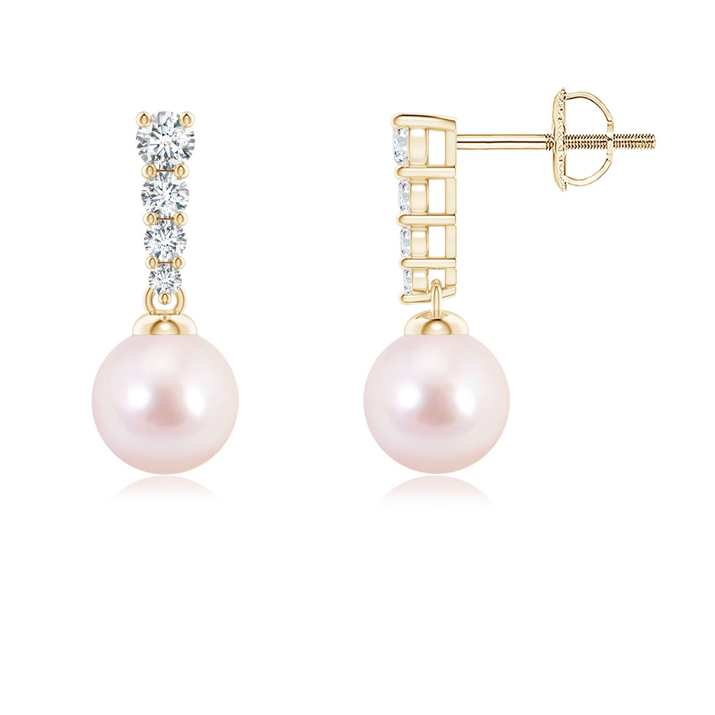 6mm AAAA Akoya Pearl Earrings with Graduated Diamonds in Yellow Gold