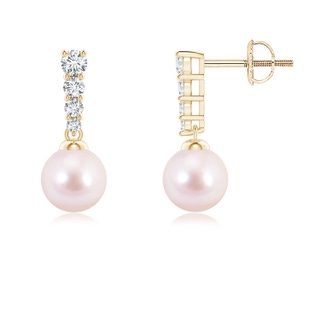 6mm AAAA Akoya Pearl Earrings with Graduated Diamonds in Yellow Gold