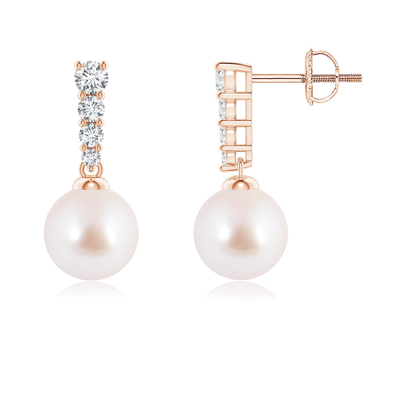 7mm AAA Akoya Pearl Earrings with Graduated Diamonds in Rose Gold