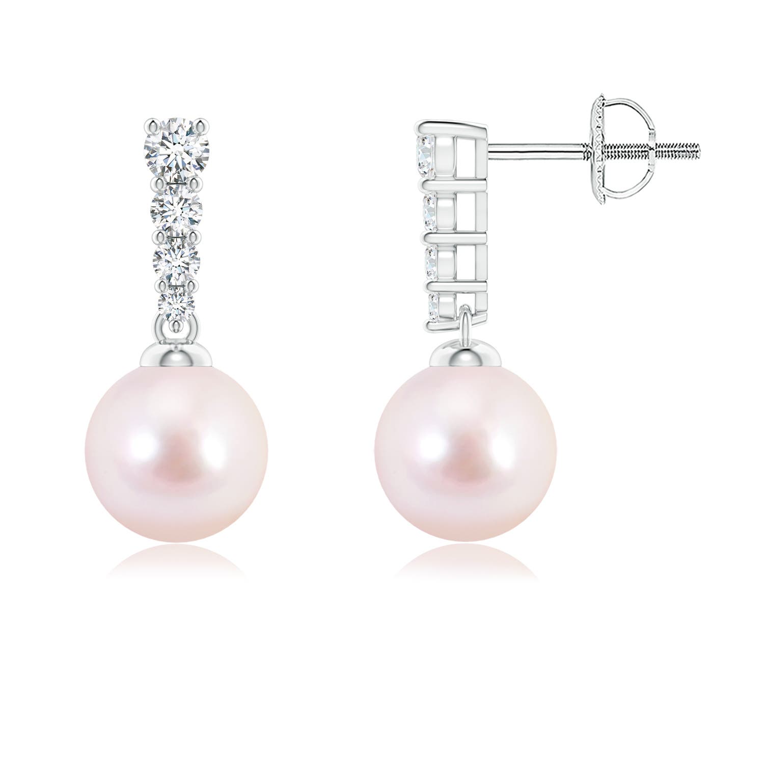 7mm AAAA Akoya Pearl Earrings with Graduated Diamonds in White Gold