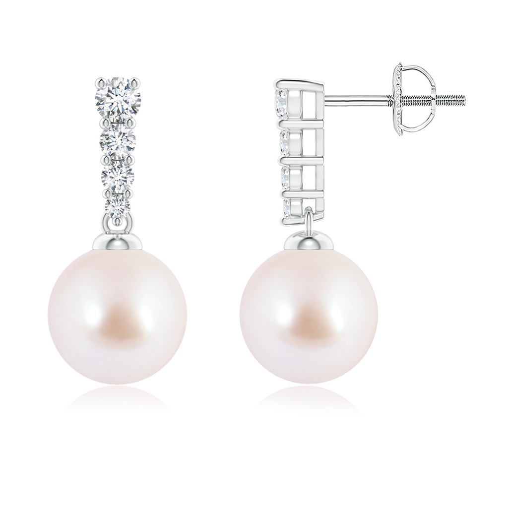 8mm AAA Akoya Pearl Earrings with Graduated Diamonds in P950 Platinum