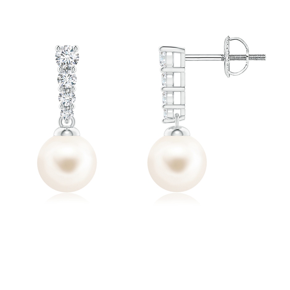 6mm AAA Freshwater Pearl Earrings with Graduated Diamonds in White Gold 