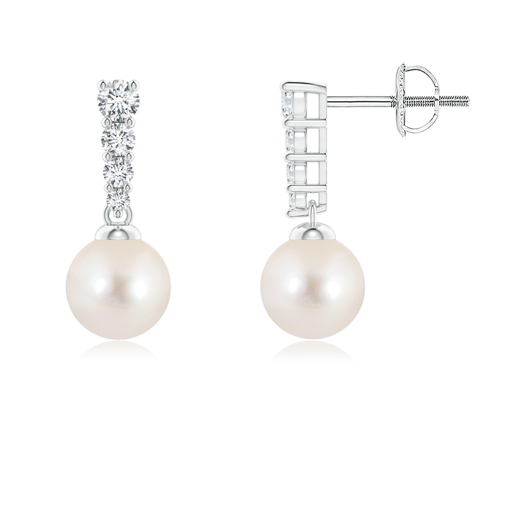 6mm AAAA Freshwater Pearl Earrings with Graduated Diamonds in P950 Platinum