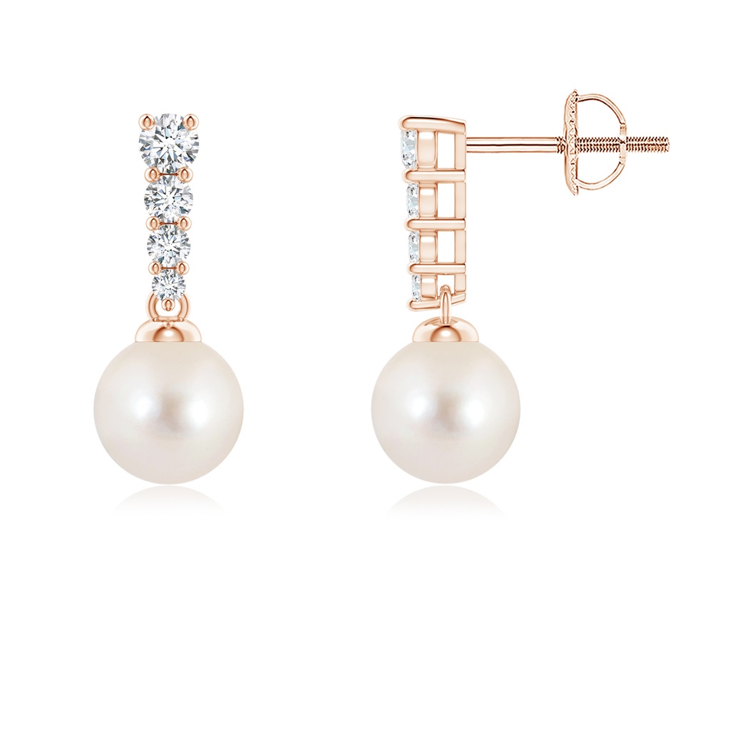 6mm AAAA Freshwater Pearl Earrings with Graduated Diamonds in Rose Gold