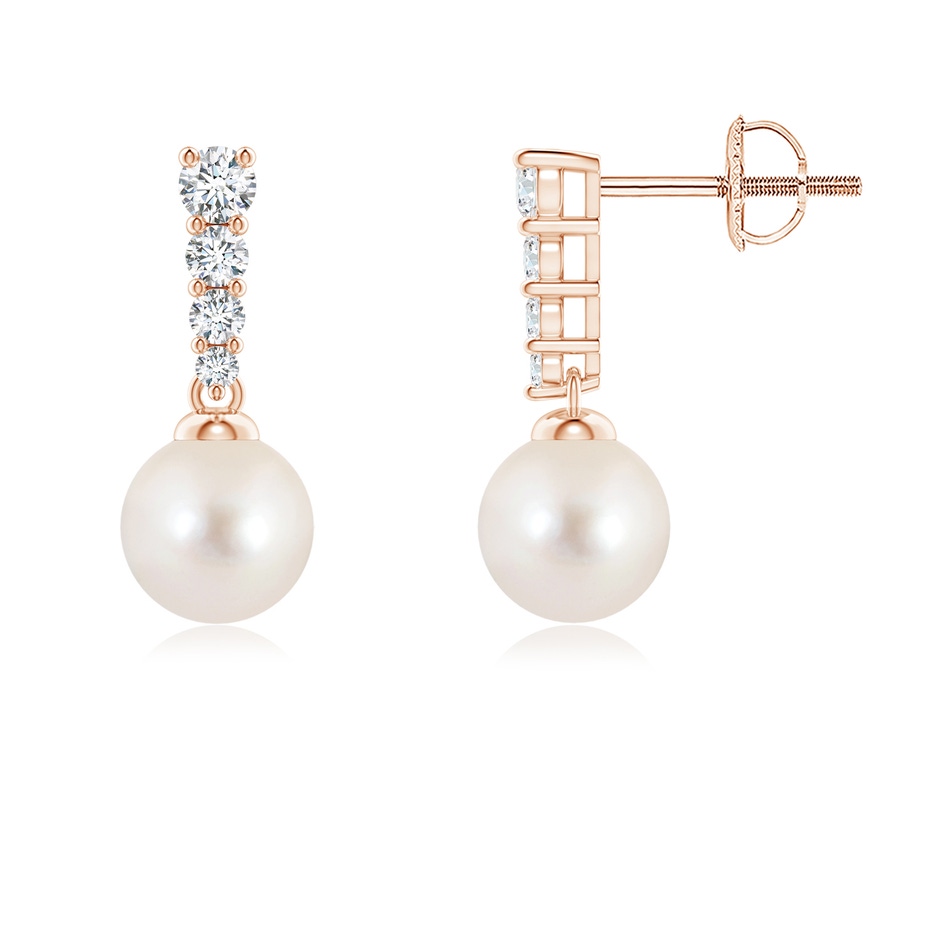 6mm AAAA Freshwater Pearl Earrings with Graduated Diamonds in Rose Gold 