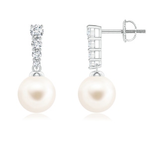 7mm AAA Freshwater Pearl Earrings with Graduated Diamonds in White Gold