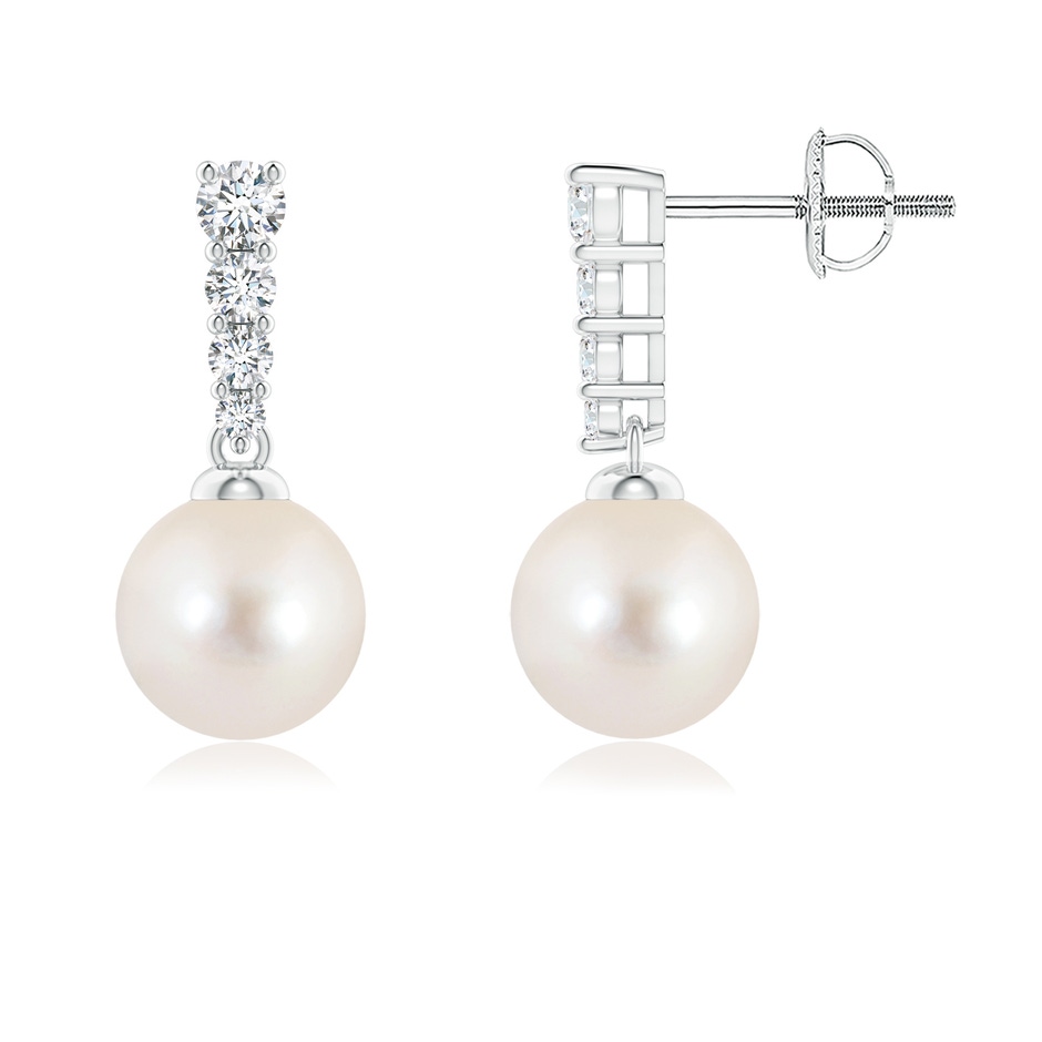 7mm AAAA Freshwater Pearl Earrings with Graduated Diamonds in P950 Platinum 