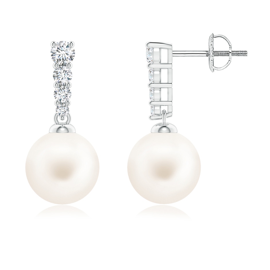 8mm AA Freshwater Pearl Earrings with Graduated Diamonds in White Gold 