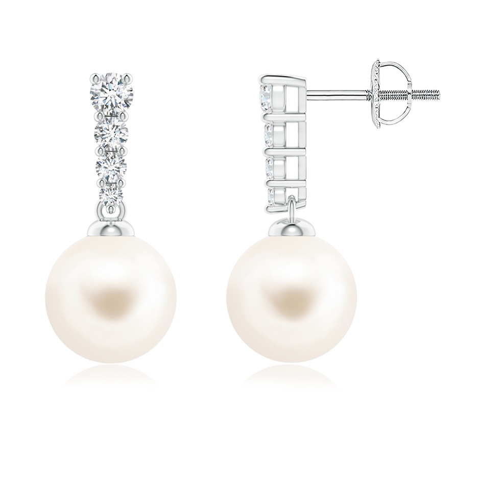 8mm AAA Freshwater Pearl Earrings with Graduated Diamonds in White Gold 