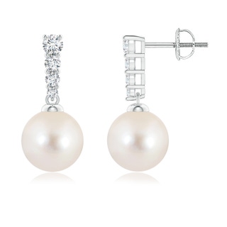 8mm AAAA Freshwater Pearl Earrings with Graduated Diamonds in P950 Platinum