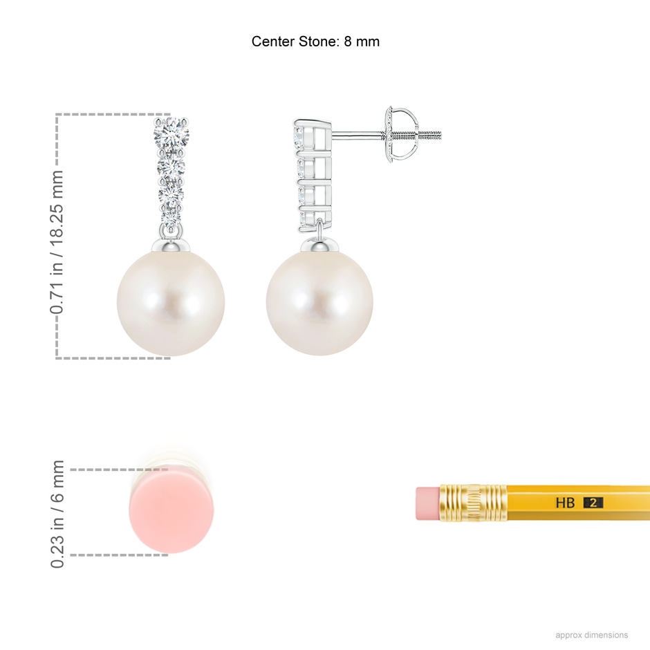 8mm AAAA Freshwater Pearl Earrings with Graduated Diamonds in P950 Platinum ruler