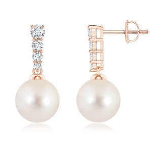 8mm AAAA Freshwater Pearl Earrings with Graduated Diamonds in Rose Gold