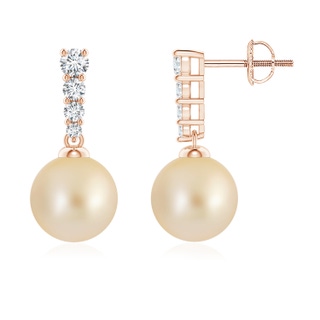 8mm AA Golden South Sea Pearl Earrings with Diamonds in Rose Gold