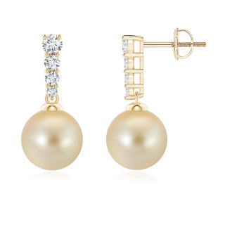 8mm AAA Golden South Sea Pearl Earrings with Diamonds in Yellow Gold
