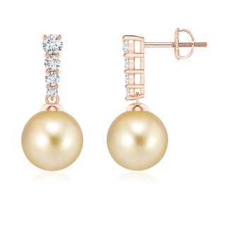 8mm AAAA Golden South Sea Pearl Earrings with Diamonds in Rose Gold