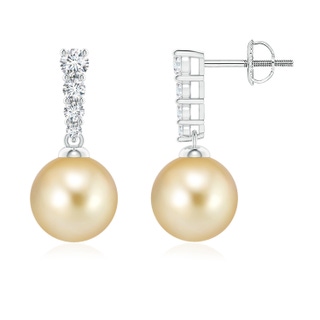 8mm AAAA Golden South Sea Pearl Earrings with Diamonds in White Gold