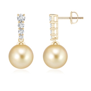 8mm AAAA Golden South Sea Pearl Earrings with Diamonds in Yellow Gold
