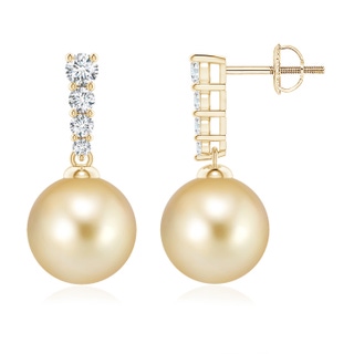 9mm AAAA Golden South Sea Pearl Earrings with Diamonds in Yellow Gold