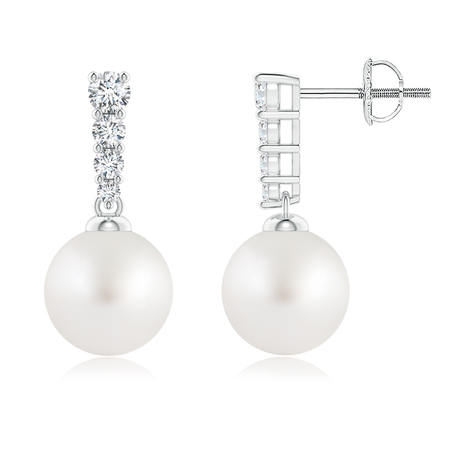 8mm AA South Sea Pearl Earrings with Graduated Diamonds in P950 Platinum 