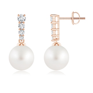 8mm AA South Sea Pearl Earrings with Graduated Diamonds in Rose Gold