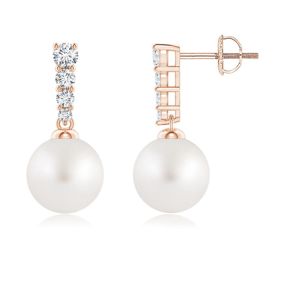 8mm AA South Sea Pearl Earrings with Graduated Diamonds in Rose Gold 