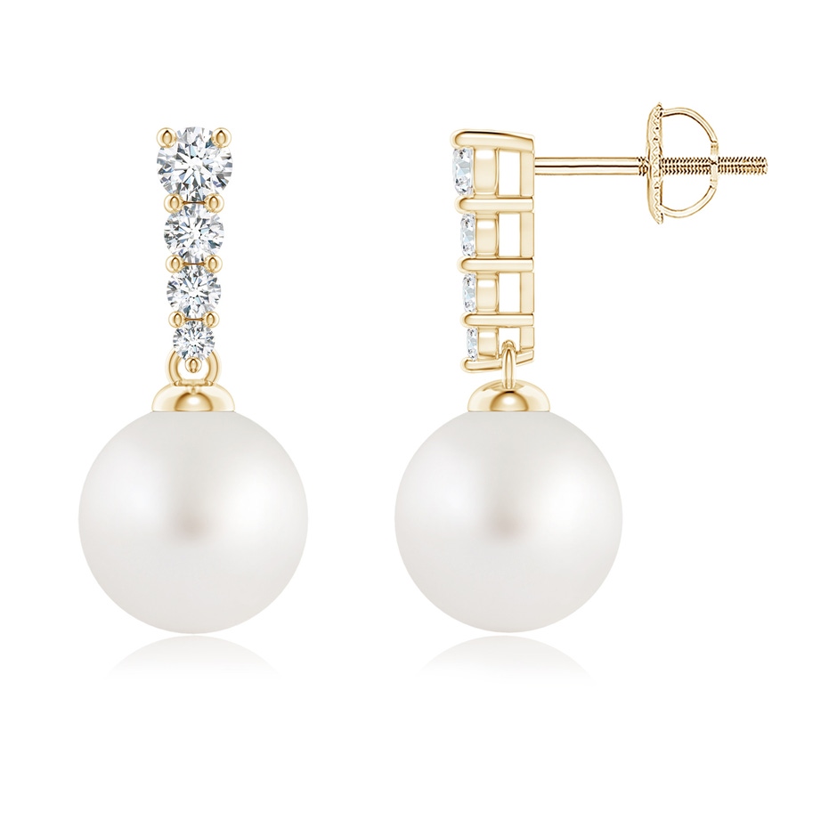 8mm AA South Sea Pearl Earrings with Graduated Diamonds in Yellow Gold 