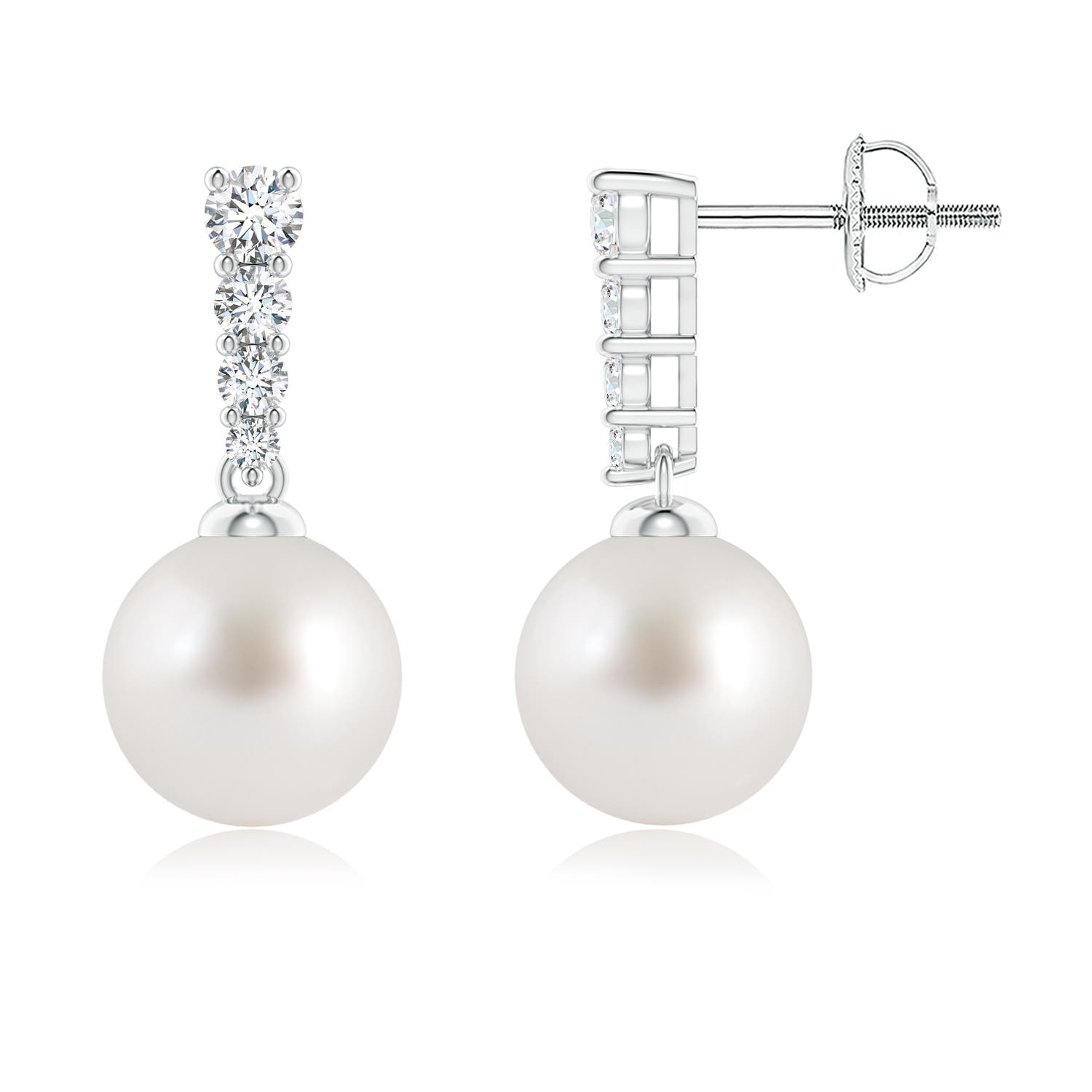 8mm AAA South Sea Pearl Earrings with Graduated Diamonds in P950 Platinum