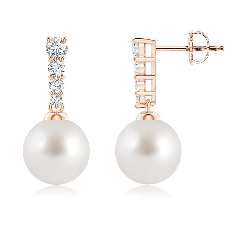 8mm AAA South Sea Pearl Earrings with Graduated Diamonds in Rose Gold 