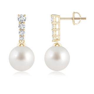 8mm AAA South Sea Pearl Earrings with Graduated Diamonds in Yellow Gold
