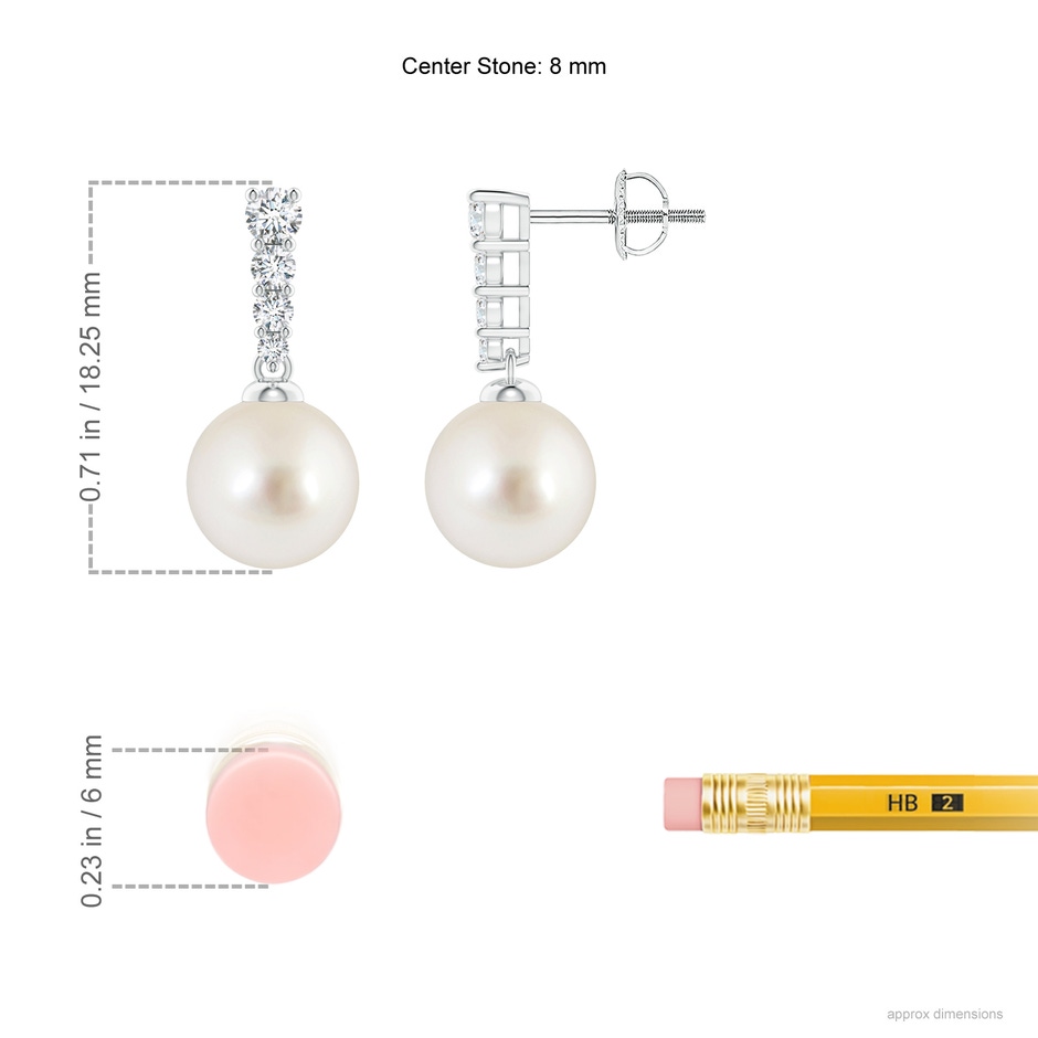 8mm AAAA South Sea Pearl Earrings with Graduated Diamonds in P950 Platinum ruler