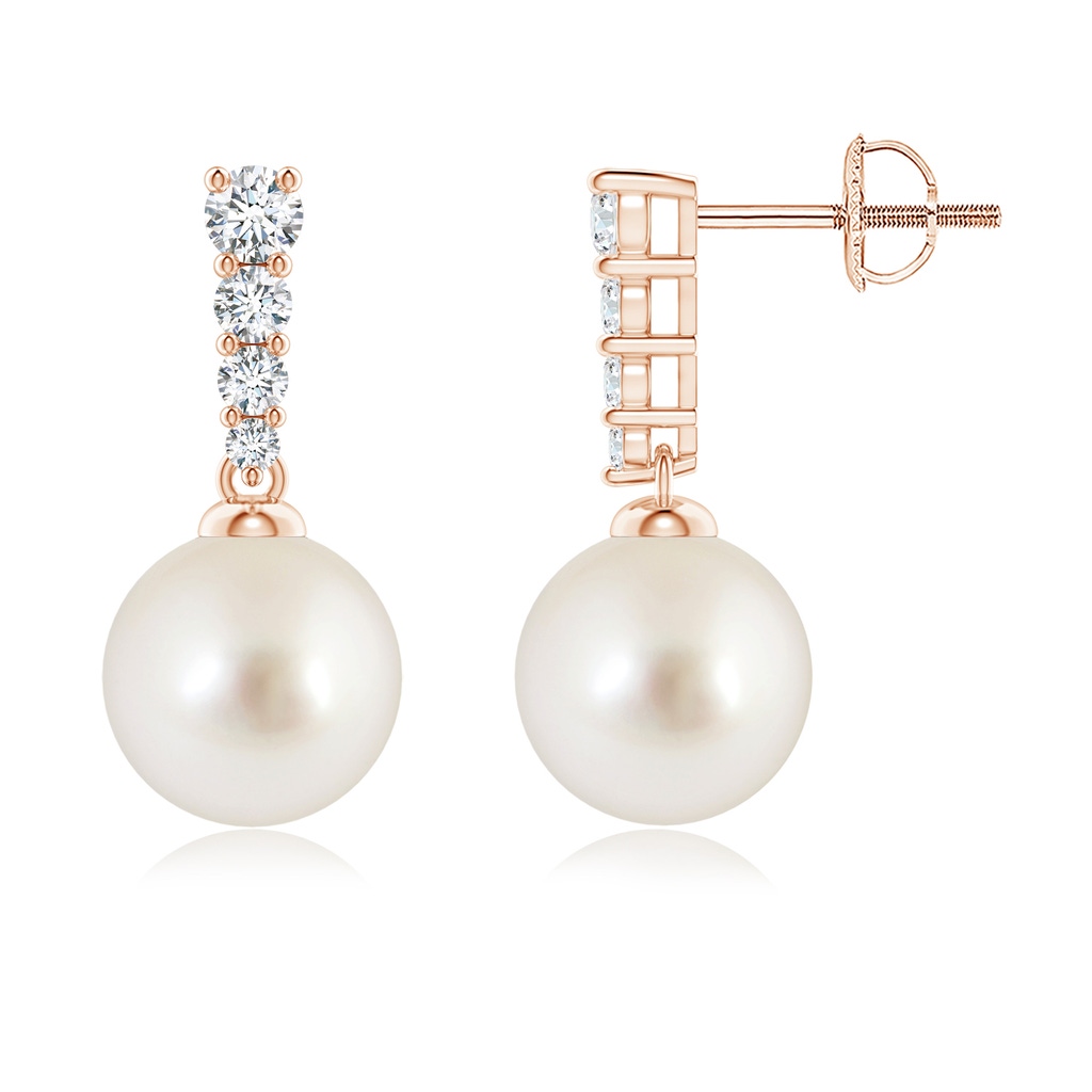 8mm AAAA South Sea Pearl Earrings with Graduated Diamonds in Rose Gold