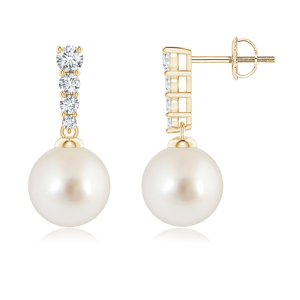 8mm AAAA South Sea Pearl Earrings with Graduated Diamonds in Yellow Gold