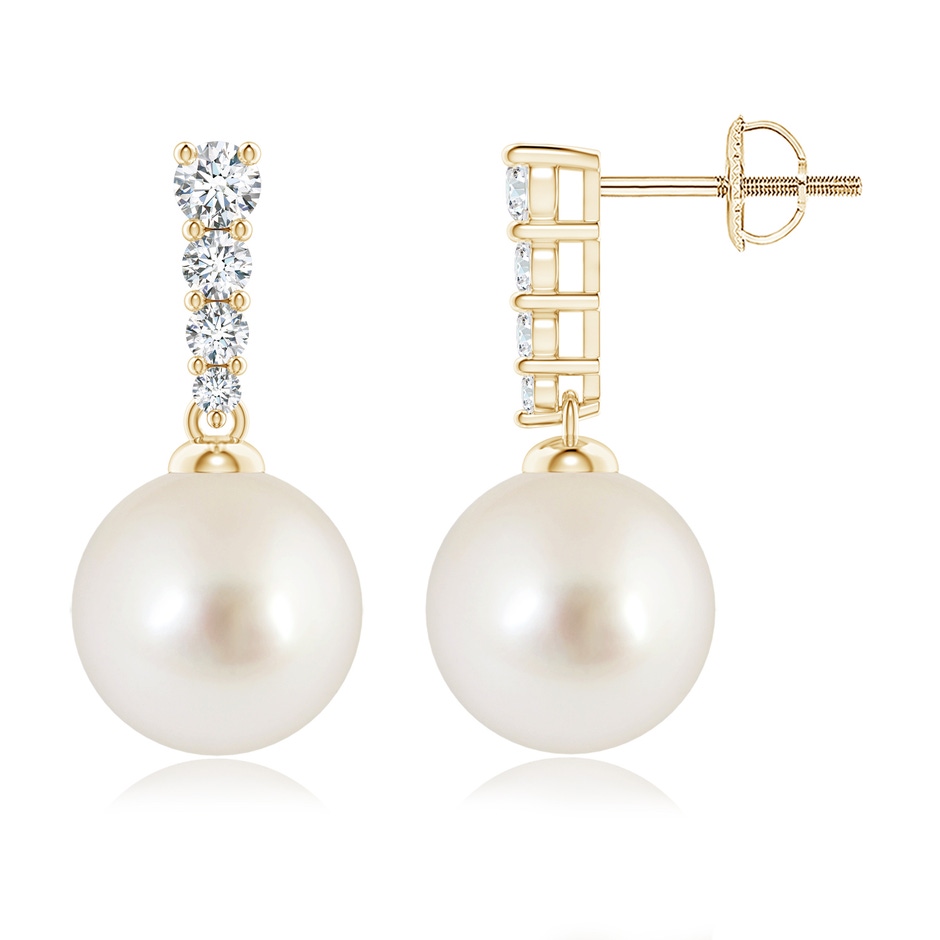 9mm AAAA South Sea Pearl Earrings with Graduated Diamonds in Yellow Gold 