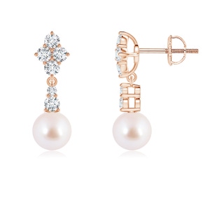 6mm AAA Japanese Akoya Pearl and Diamond Clustre Earrings in Rose Gold