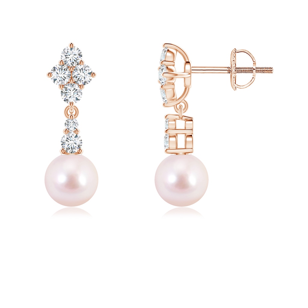 6mm AAAA Japanese Akoya Pearl and Diamond Clustre Earrings in Rose Gold