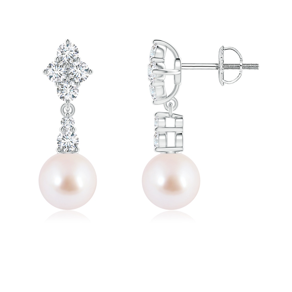 7mm AAA Japanese Akoya Pearl and Diamond Clustre Earrings in White Gold