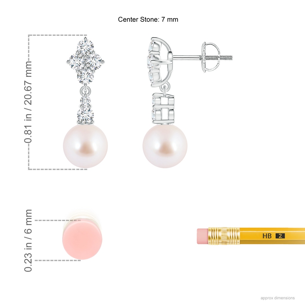 7mm AAA Japanese Akoya Pearl and Diamond Clustre Earrings in White Gold Ruler