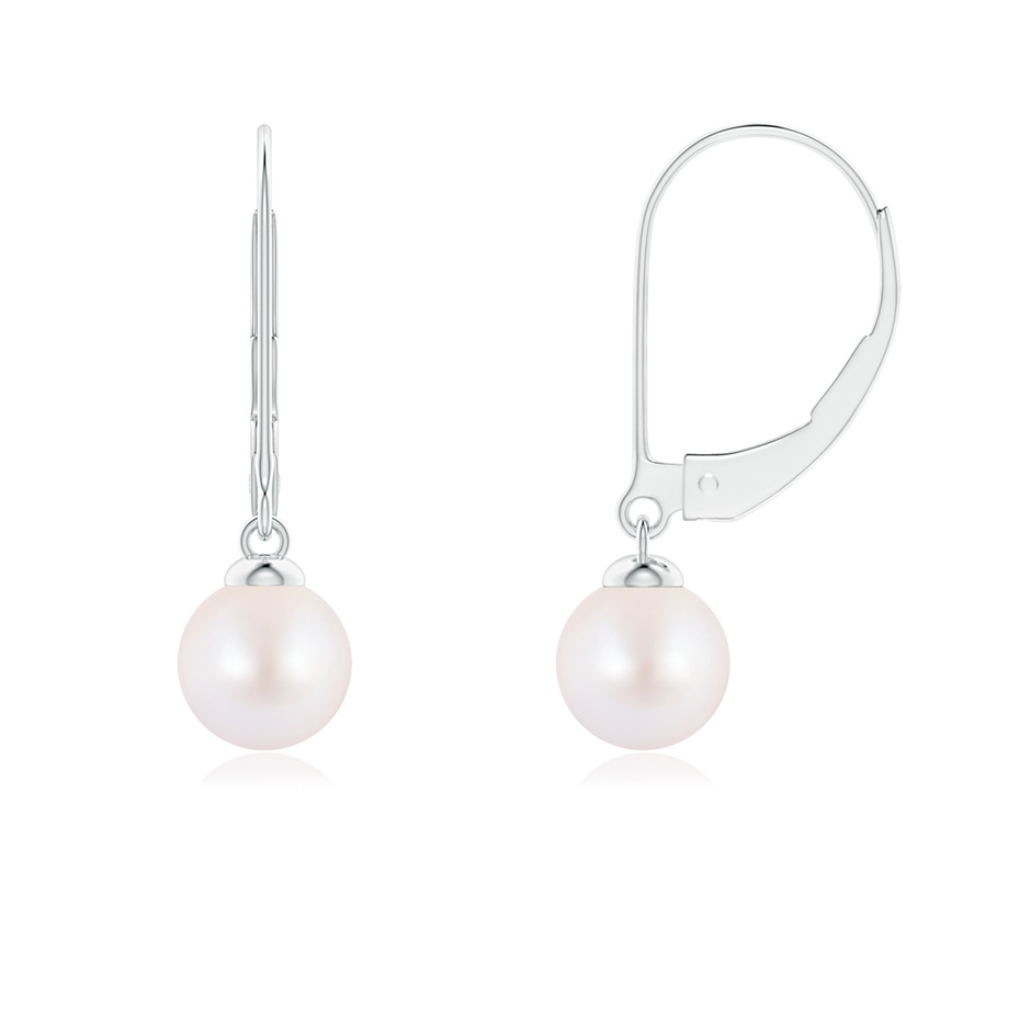 6mm AA Japanese Akoya Pearl Earrings with Leverback in White Gold 