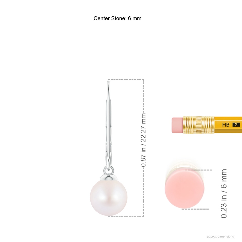 6mm AA Japanese Akoya Pearl Earrings with Leverback in White Gold ruler