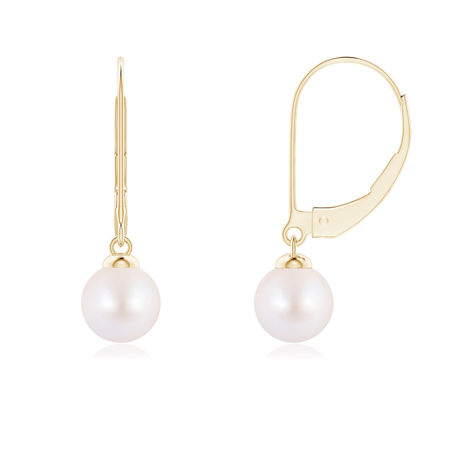 6mm AA Japanese Akoya Pearl Earrings with Leverback in Yellow Gold 