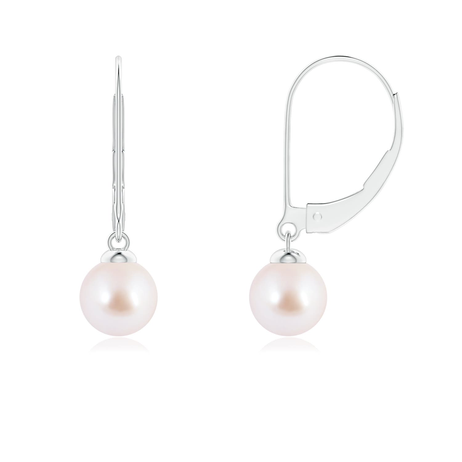 6mm AAA Japanese Akoya Pearl Earrings with Leverback in 18K White Gold